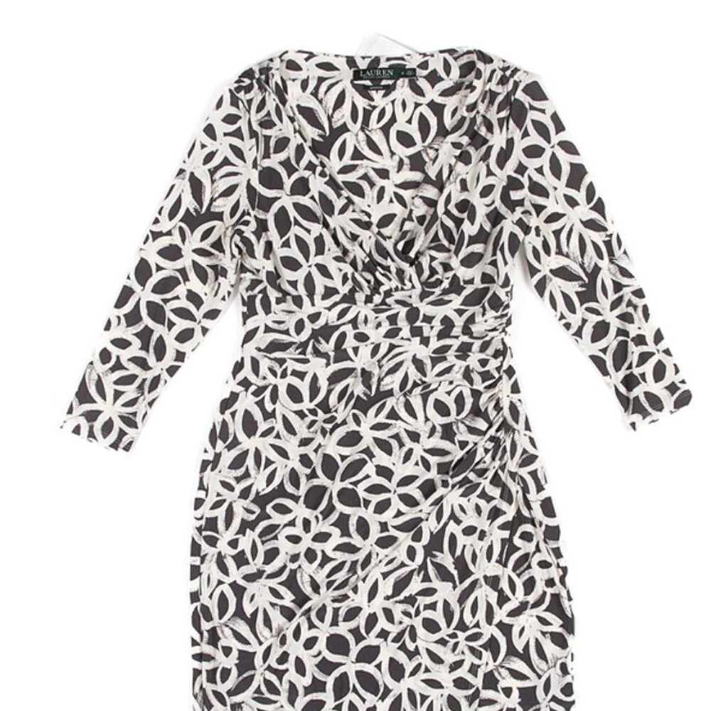 Lauren Ralph Lauren floral print crossover front stretch jersey dress with 3/4 s